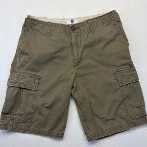 GAP Mens Khaki Flat Front Cargo Shorts 35 Olive Green Factory Belt Y2K 90s Prep